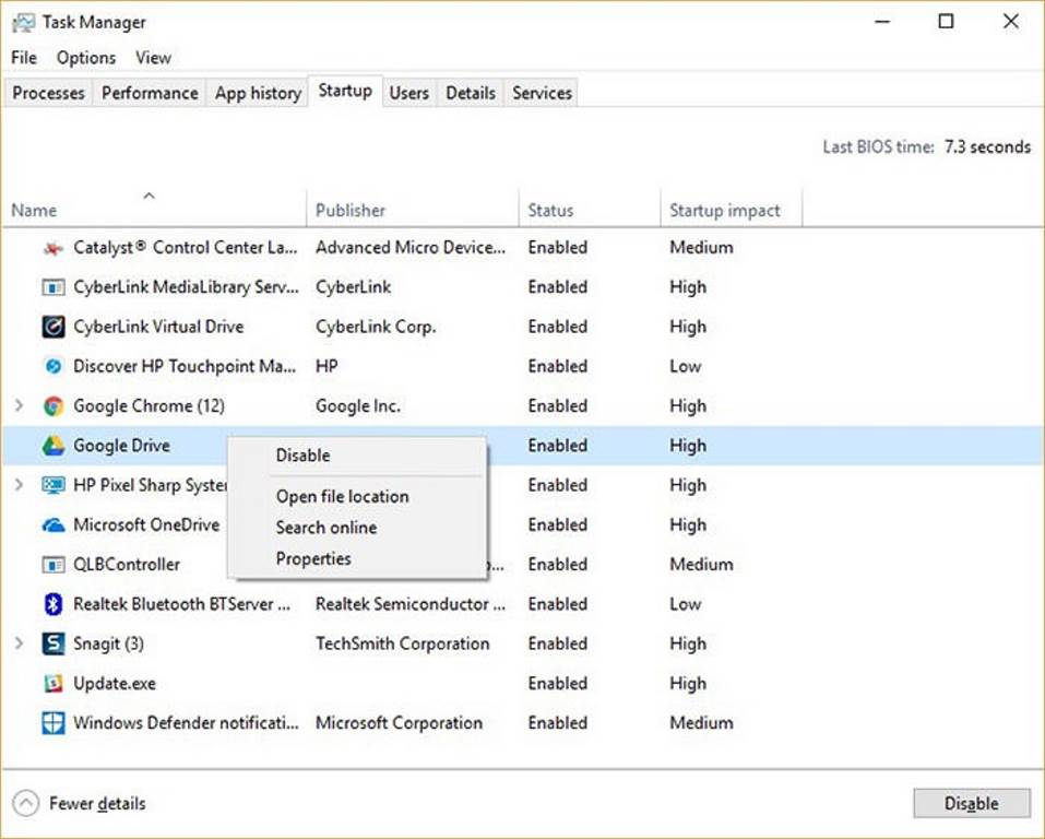 خاموش کردن start up run