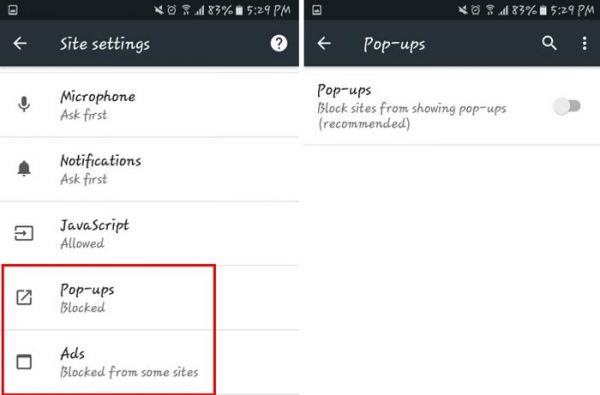 تنظیمات ads chrome