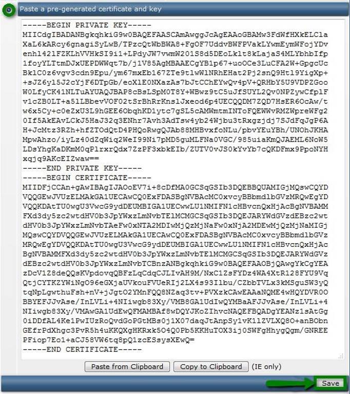 Paste a pre-generate Certificate and key
