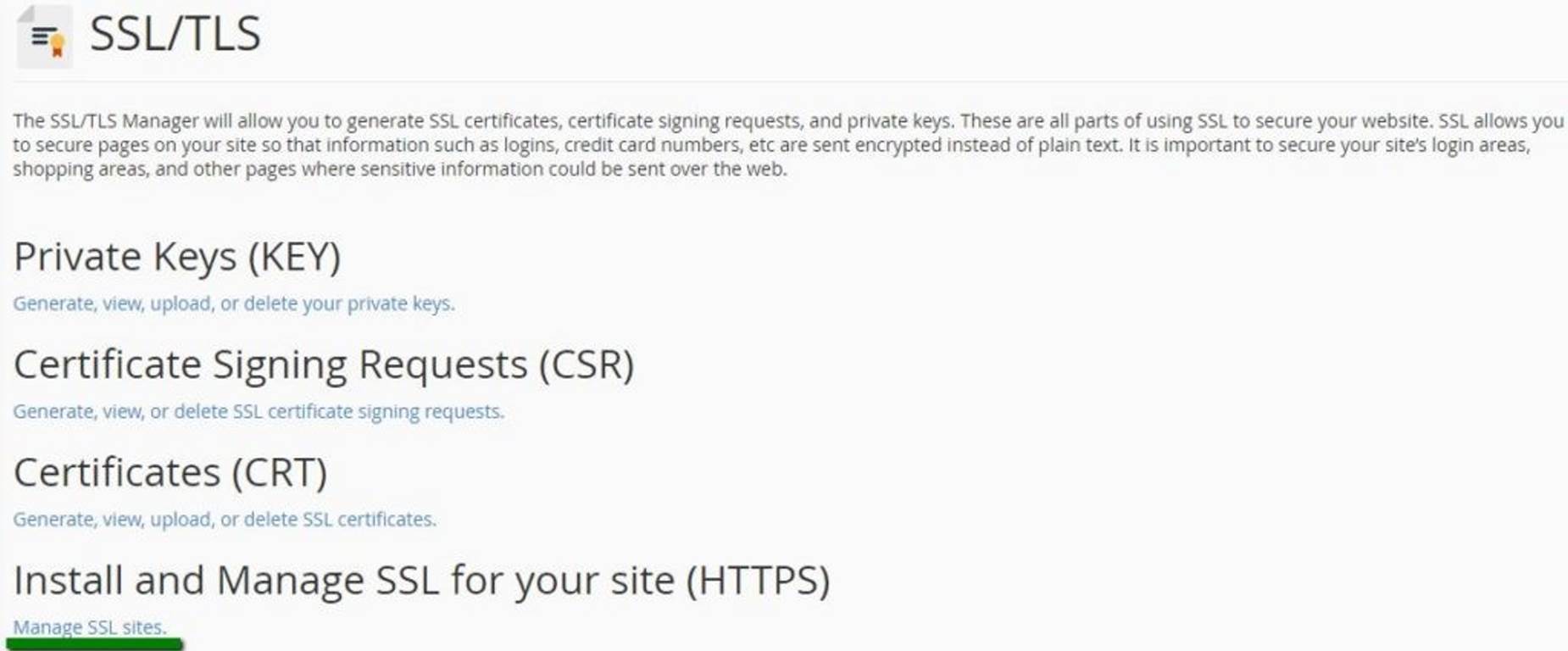 Manage SSL sites